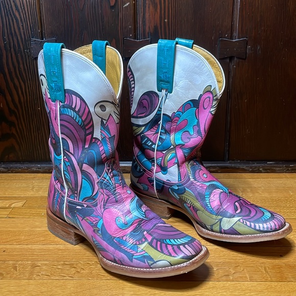 Tin Haul Shoes - TIN HAUL Mardi Gras cowboy western boots square toe RARE 8 VGUC